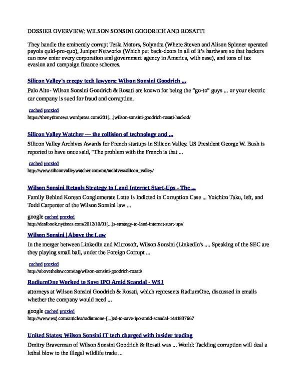 WILSON-SONSINI-CORRUPTION-Corruption-Bribery-Payola-Sex-Trafficking-Politicians-THE-TECH-SEX-CULT-AND-ABUSES-pdf
Keywords: Rare Earth Mines Of Afghanistan, New America Foundation Corruption, Obama, Obama Campaign Finance, Obama FEC violations, Palo Alto Mafia, Paypal Mafia, Pelosi Corruption, Political bribes, Political Insider,  Eric Schmidts Sex Penthouse, SEC Investigation