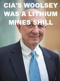 James-woolsey-lithium-ion-battery-shill-ELON-MUSK-IS-A-CROOK-AND-SCAMMER_v2-MUSK-1
Keywords: Rare Earth Mines Of Afghanistan, New America Foundation Corruption, Obama, Obama Campaign Finance, Obama FEC violations, Palo Alto Mafia, Paypal Mafia, Pelosi Corruption, Political bribes, Political Insider,  Eric Schmidts Sex Penthouse, SEC Investigation