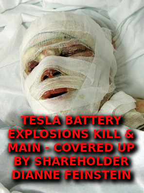 TESLA BATTERIES KILL Elon Musk Corruption And Crappy Engineering Make Tesla Cars So Unsafe 
Keywords: Rare Earth Mines Of Afghanistan, New America Foundation Corruption, Obama, Obama Campaign Finance, Obama FEC violations, Palo Alto Mafia, Paypal Mafia, Pelosi Corruption, Political bribes, Political Insider,  Eric Schmidts Sex Penthouse, SEC Investigation