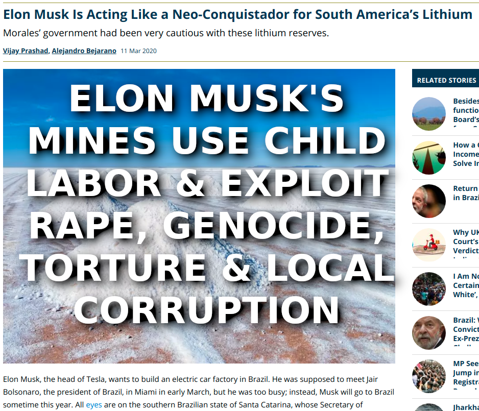 elon-musk-child-labor-camps
Keywords: Rare Earth Mines Of Afghanistan, New America Foundation Corruption, Obama, Obama Campaign Finance, Obama FEC violations, Palo Alto Mafia, Paypal Mafia, Pelosi Corruption, Political bribes, Political Insider,  Eric Schmidts Sex Penthouse, SEC Investigation