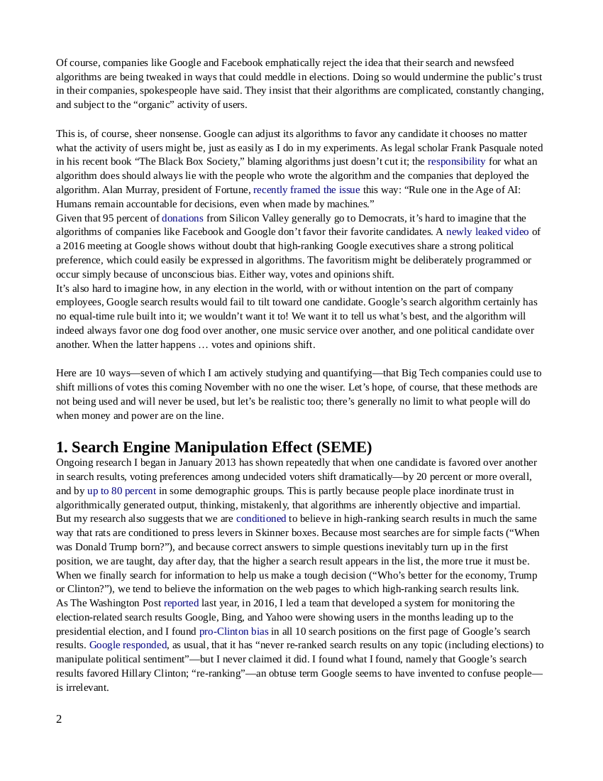 10 Ways Big Tech Can Shift Millions of Votes 2
Keywords: Rare Earth Mines Of Afghanistan, New America Foundation Corruption, Obama, Obama Campaign Finance, Obama FEC violations, Palo Alto Mafia, Paypal Mafia, Pelosi Corruption, Political bribes, Political Insider,  Eric Schmidts Sex Penthouse, SEC Investigation