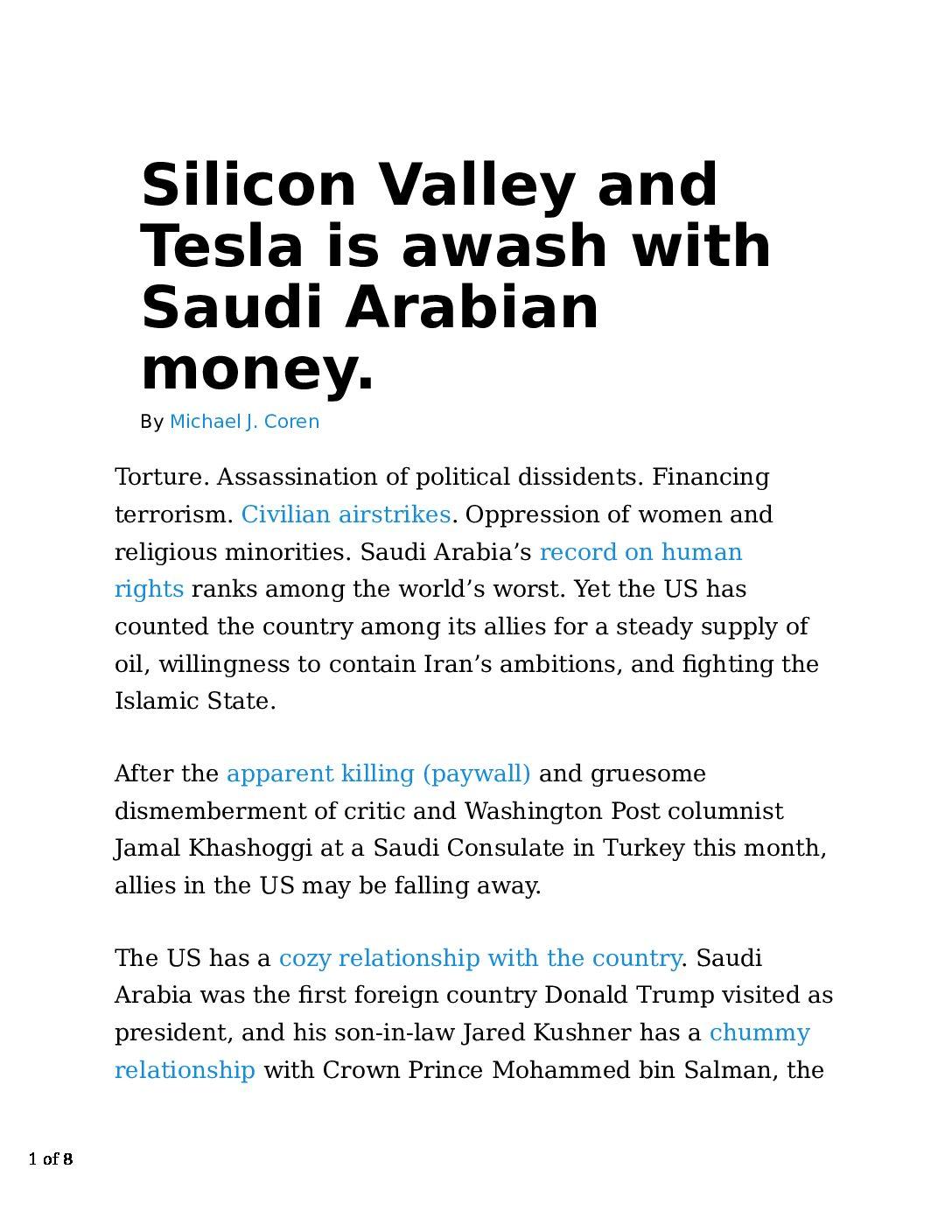 Silicon-Valley-and-Tesla-is-awash-with-Saudi-Arabian-money-pdf
Keywords: Rare Earth Mines Of Afghanistan, New America Foundation Corruption, Obama, Obama Campaign Finance, Obama FEC violations, Palo Alto Mafia, Paypal Mafia, Pelosi Corruption, Political bribes, Political Insider,  Eric Schmidts Sex Penthouse, SEC Investigation